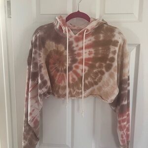 Aeropostale Pink & Brown Tie-Dye Cropped Hoodie size Small